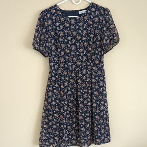 Size 38 Caramel Navy Blue Floral Dress